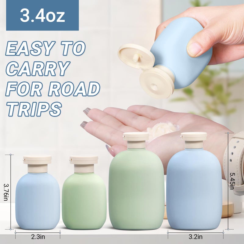 ASEVAT 3.4oz Travel Bottle with Flip Cap, Leak Proof Squeeze Bottles, Refillable Plastic Travel Containers for Creams, Lotion, Foundation, Shampoo, Conditioner - Image 2